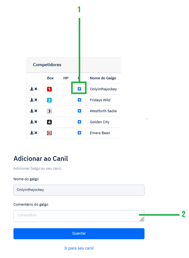 Adicionando um Galgo ao Canil Pessoal