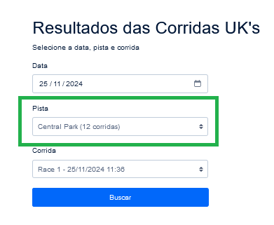 Imagem do campo pista para selecionar a data para buscar resultados das corridas de galgos UK