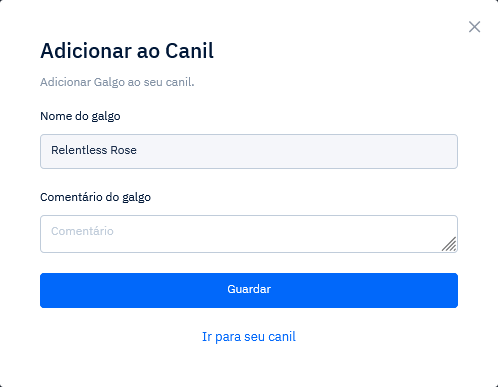 Adicionando Galgo ao Canil Pessoal